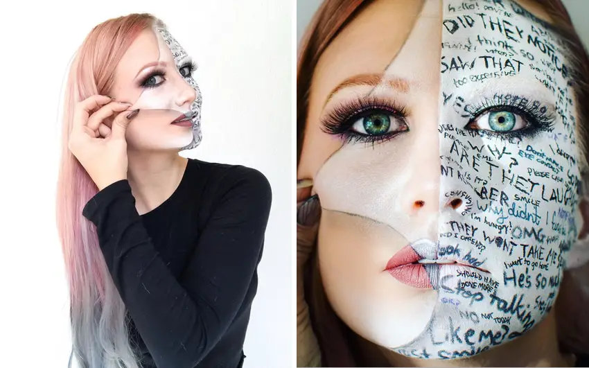 A girl showing her mental health using make-up